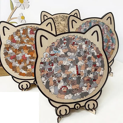 🔥Last Day 49% OFF - 135-Piece Morandi-Colored Cat Shaped Wooden Jigsaw Puzzle