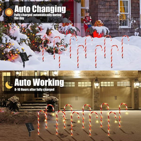 ⛄ Solar-powered Christmas candy canes with stars and snowflakes