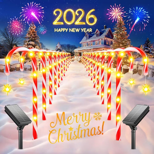 ⛄ Solar-powered Christmas candy canes with stars and snowflakes